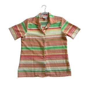 Vintage Stripped Button Down Multicolor Shirt Sz L Retro 90s Vacation Resort Top